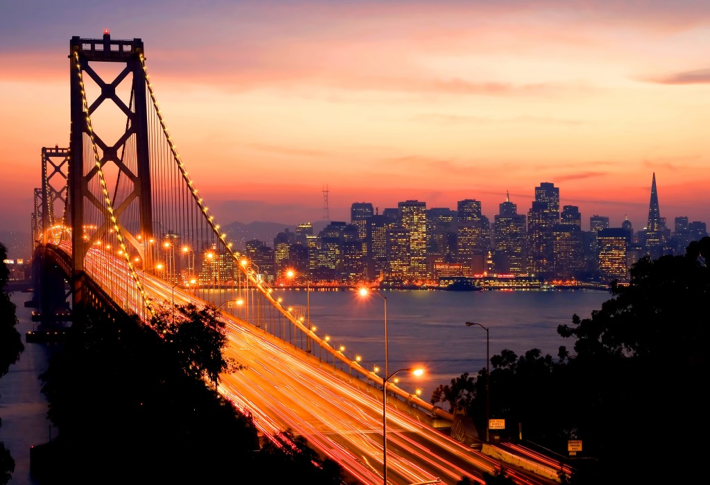 Suspension bridge at night